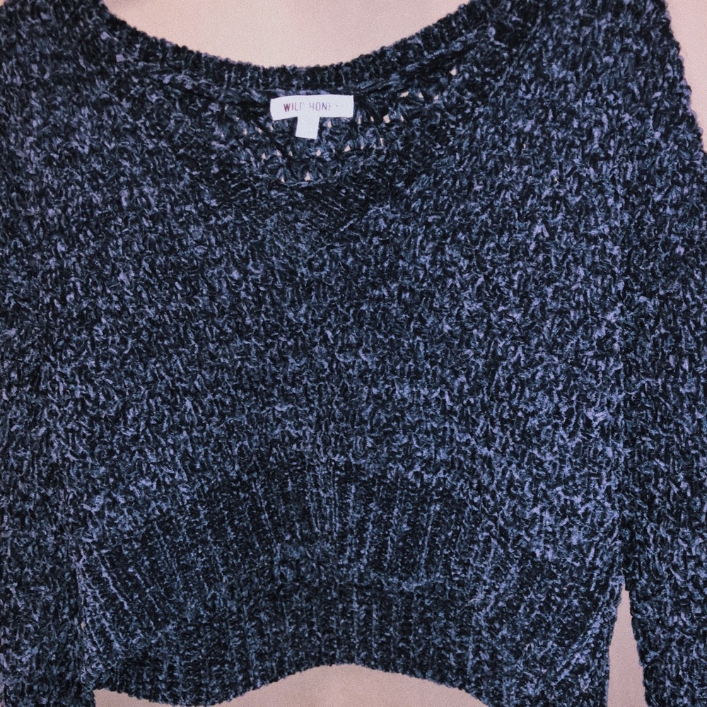 Navy Cropped Knit Sweater